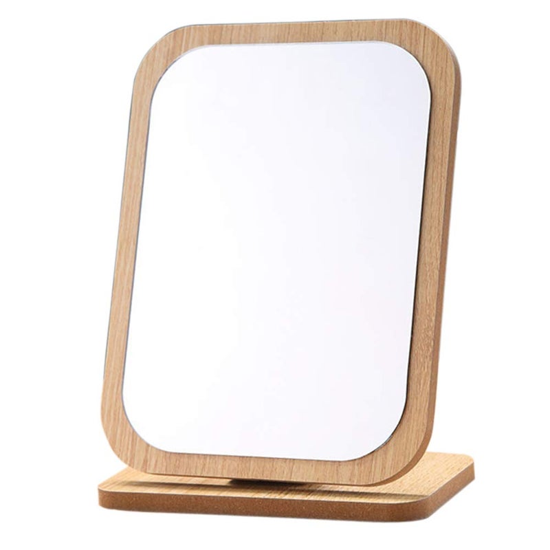 Aestivate Rectangle Compact Table Mirror Standing Wood Framed Mirror Desktop Mirror 90 Degree Rotating Mirror for Makeup Cosmetic - Image 1